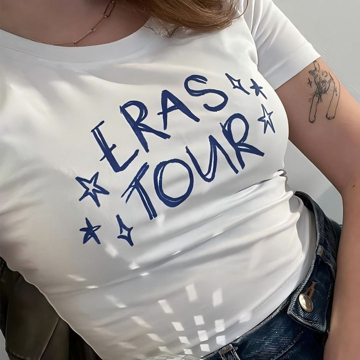 Dame Crop Top med 90-talls trykk Skjora