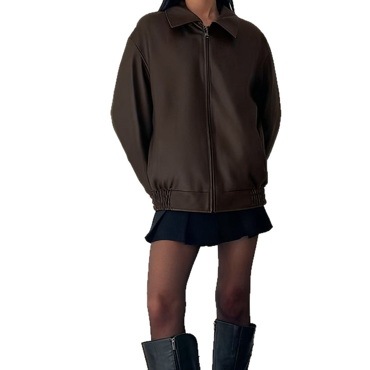 Dame kunstskinnjakke i avslappet oversized stil med elastiske mansjetter Skjora
