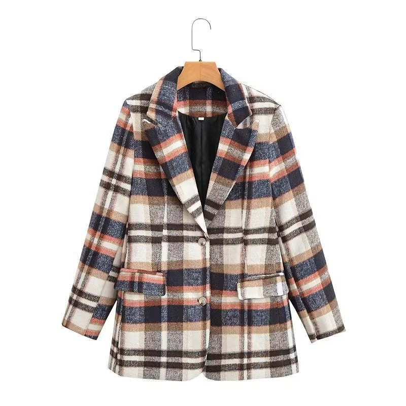 Dame rutete blazerdress med elegante lommer Skjora