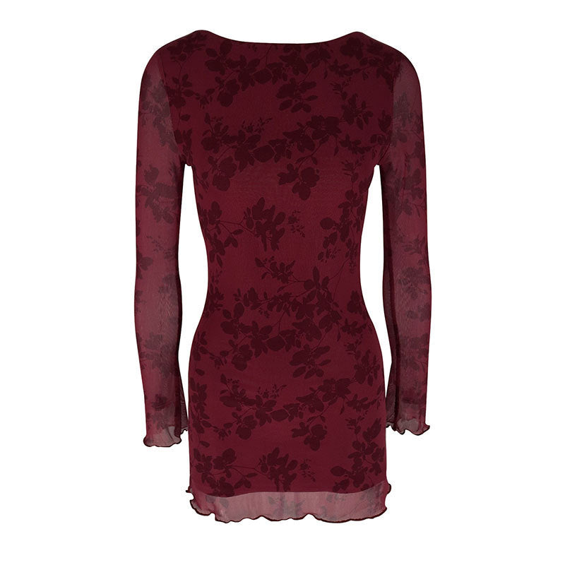 Dame Floral Minikjole med transparente ermer Skjora