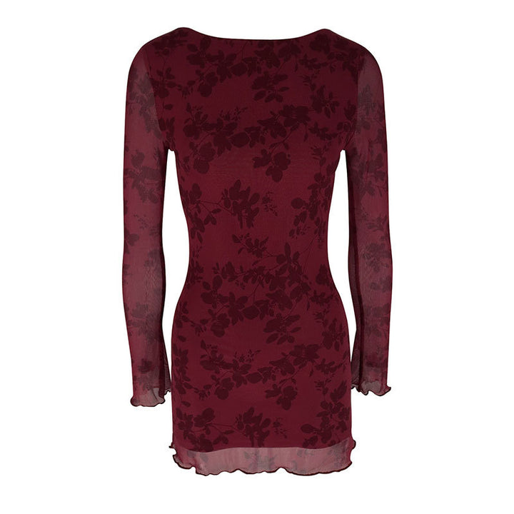 Dame Floral Minikjole med transparente ermer Skjora