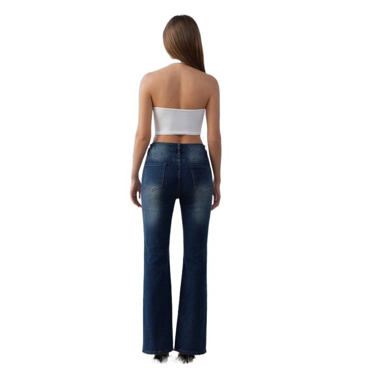 Dame Flared Jeans med høy midje og dekorert midje Skjora