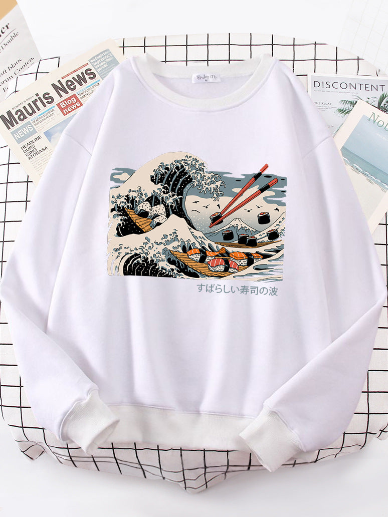 Dame sweatshirt med kunstnerisk bølgedesign og behagelig passform Skjora