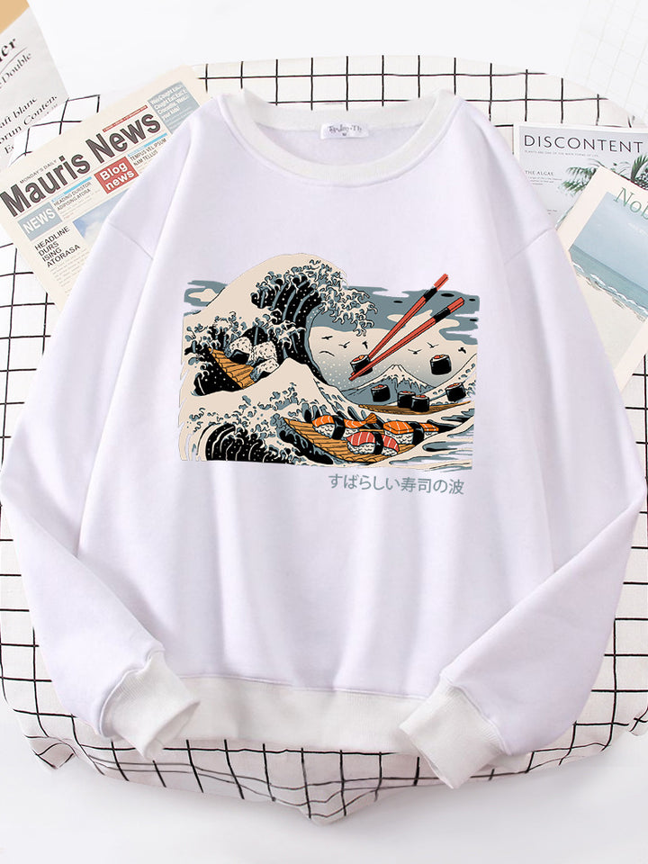 Dame sweatshirt med kunstnerisk bølgedesign og behagelig passform Skjora