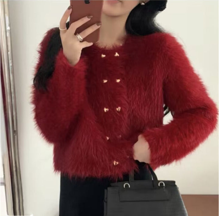 Women's Fluffy Cardigan with Golden Button Details Skjora