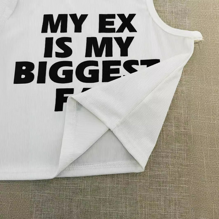 Dame ermeløs Statement-Crop-Top med iøynefallende tekst Skjora
