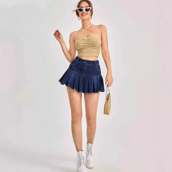 Dame Crop-Top med volangdesign og delikate stropper Skjora