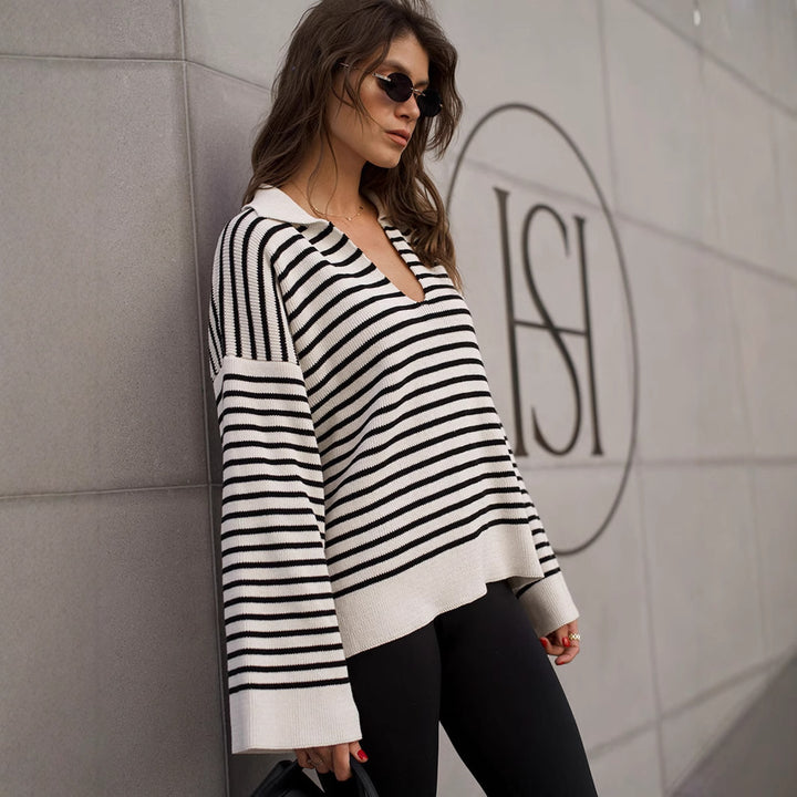 Kvinne Striped Strikkegenser med Cozy Fit Skjora