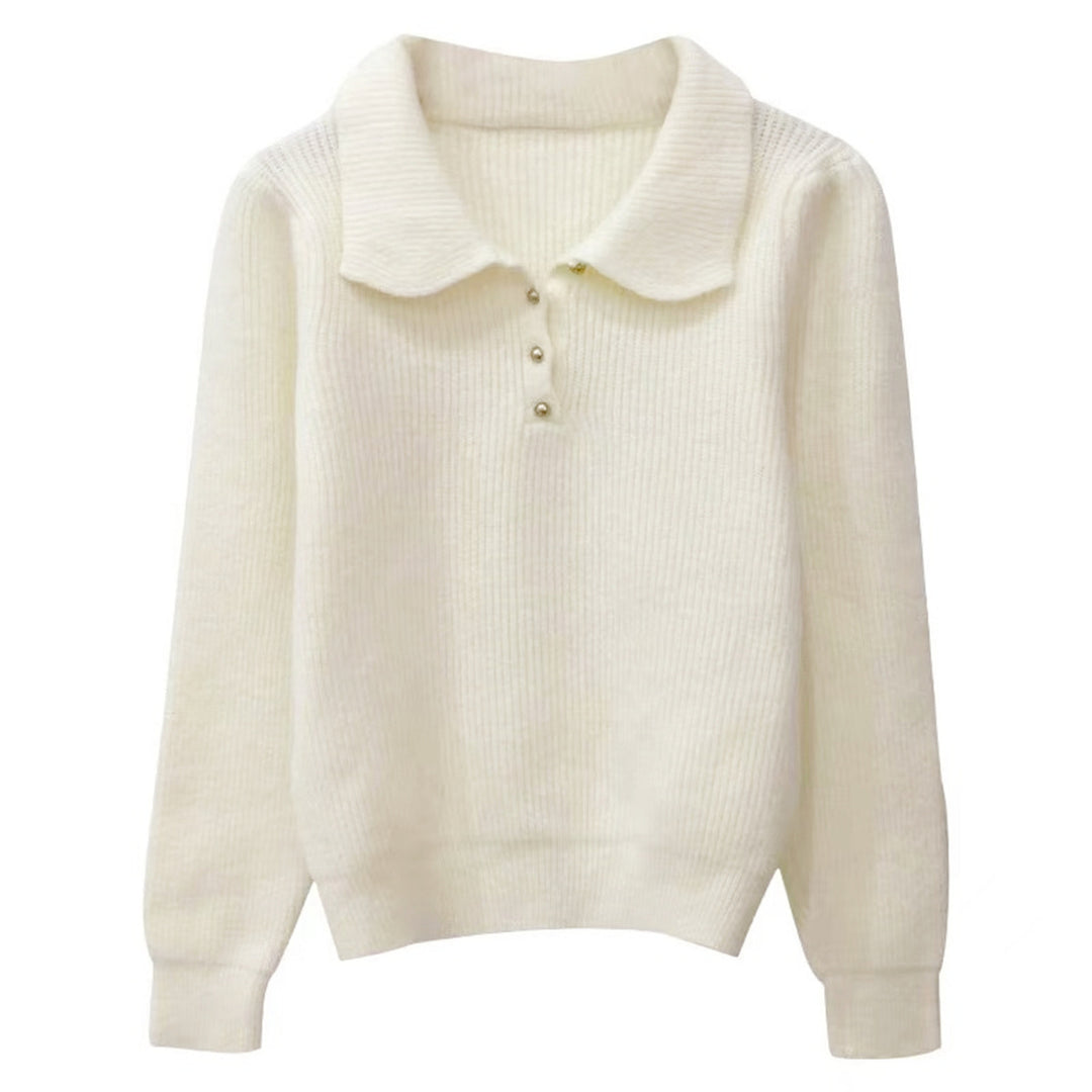 Damer Elegant Polo Krage Genser laget av Myk Strikk Skjora