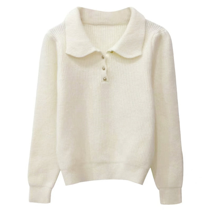 Damer Elegant Polo Krage Genser laget av Myk Strikk Skjora