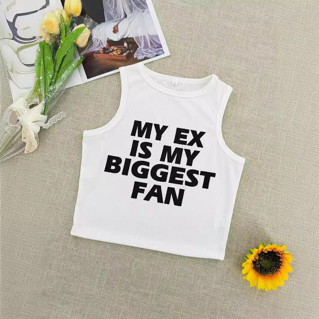 Dame ermeløs Statement-Crop-Top med iøynefallende tekst Skjora