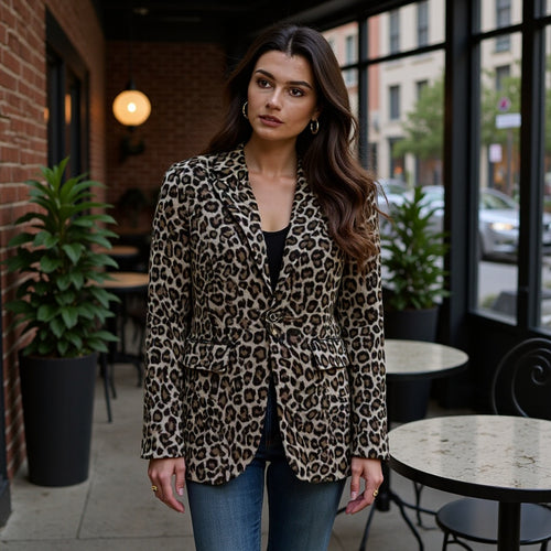 Kvinners elegante blazerjakke i stilfullt leopardmønster Skjora