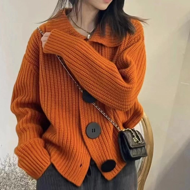 Dame cardigan med oversized passform og store knapper Skjora