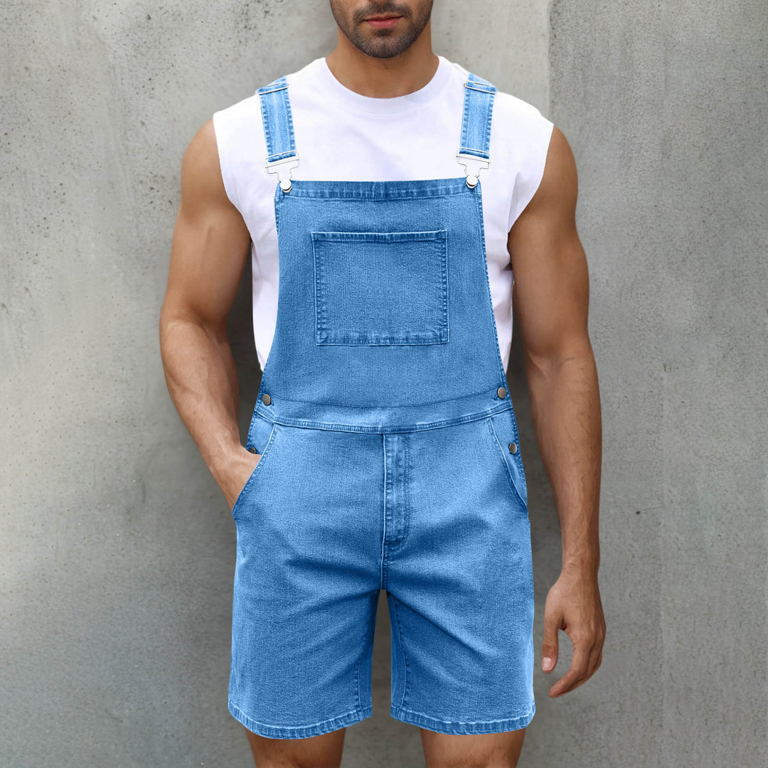 Herre denim-latzshorts med moderne lommer og justerbare stropper Skjora