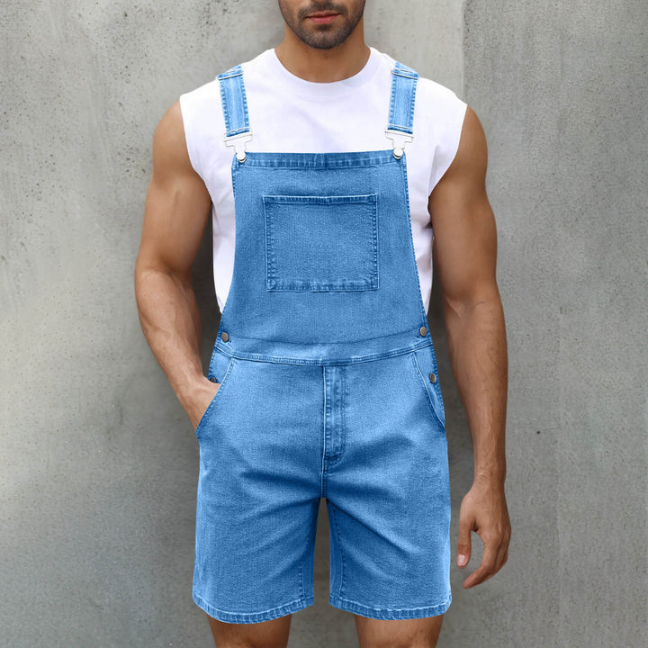 Herre denim-latzshorts med moderne lommer og justerbare stropper Skjora