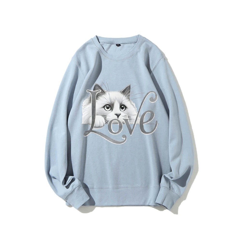 Kvinne sweatshirt med lekent katte design og avslappet passform Skjora