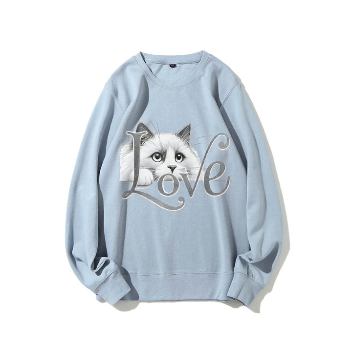 Kvinne sweatshirt med lekent katte design og avslappet passform Skjora