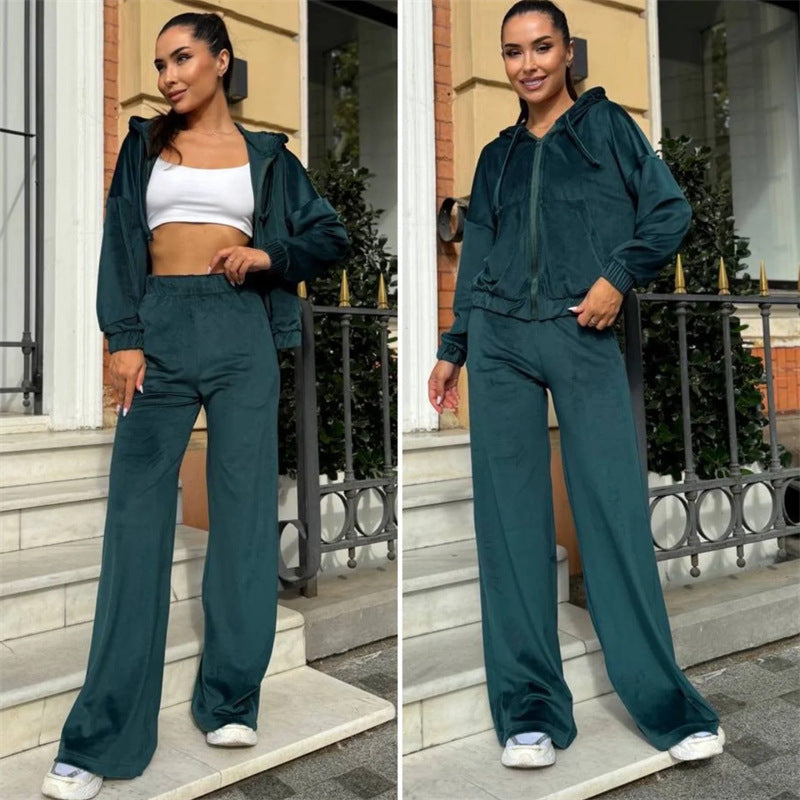 Kvinnelig sporty fløyels sweat suit med hette og komfortabel midje Skjora