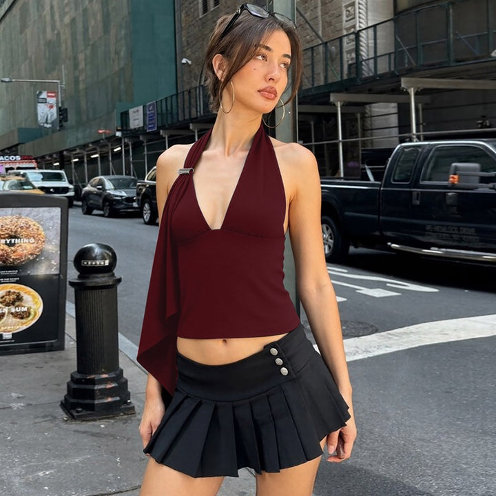 Dame Cropped Top med asymmetrisk snitt og elegant halterdesign Skjora