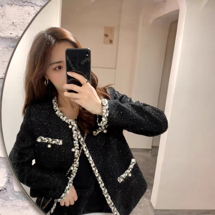 Dame Boucle Jakke med Elegante Knappe detaljer Skjora
