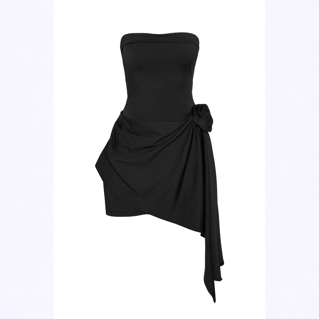 Ladies Elegant Strapless Asymmetrical Floral Wrap Dress Skjora