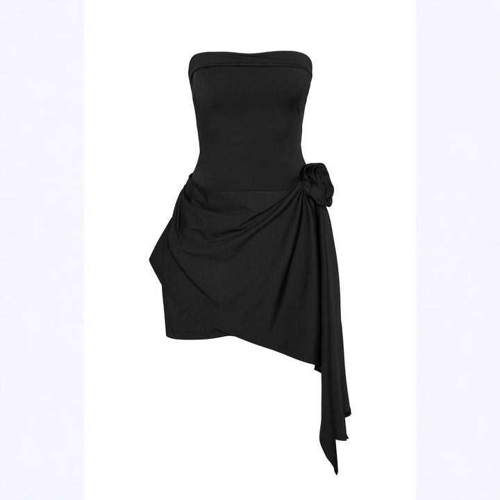 Ladies Elegant Strapless Asymmetrical Floral Wrap Dress Skjora
