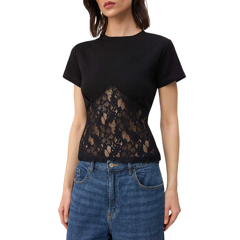 Dame Elegant overdel bluse laget av blonder og jersey Skjora