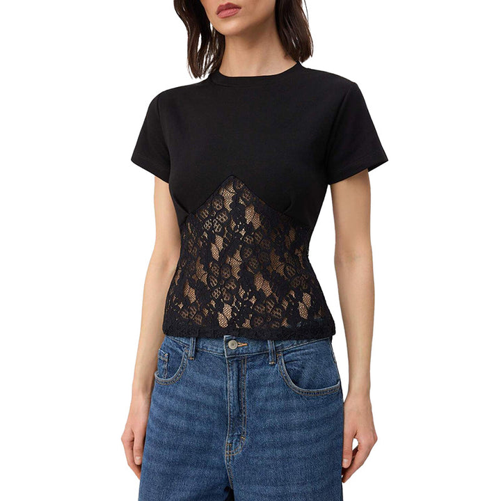 Dame Elegant overdel bluse laget av blonder og jersey Skjora