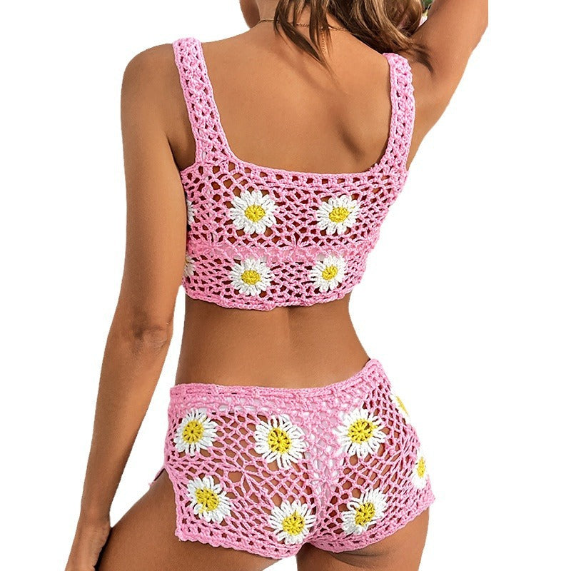 Dame Heklet Bikini Topp med blomstermønster og lekne binde-detaljer Skjora
