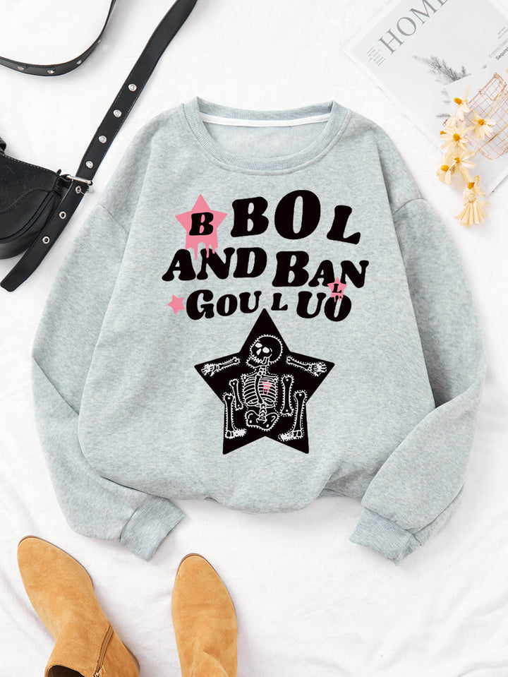 Dame avslappet sweatshirt med kreativt skjelettdesign Skjora
