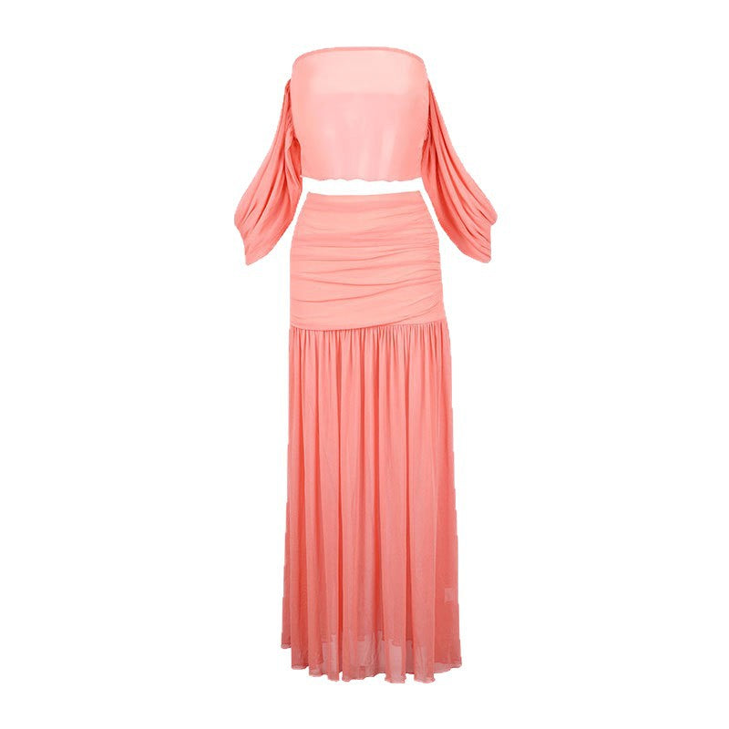 Dame maxikjole med elegant off-shoulder design og flytende stoff Skjora