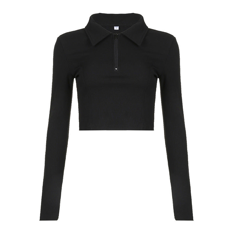 Damer langermet cropped poloshirt med mykt strukturmateriale Skjora