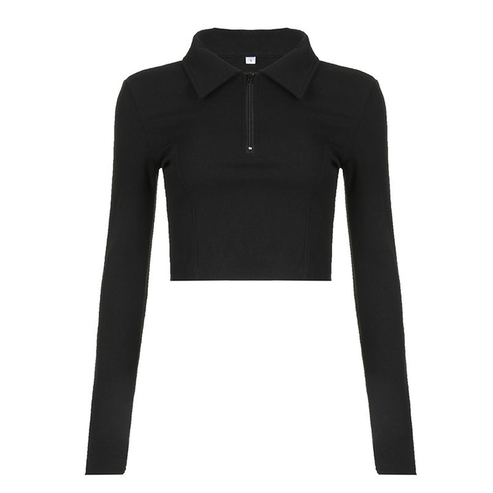 Damer langermet cropped poloshirt med mykt strukturmateriale Skjora