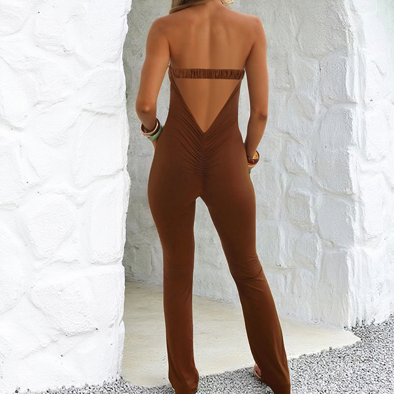 Damer elegant skulderfri jumpsuit med dyp nøkkelutskjæring og figurnær passform Skjora