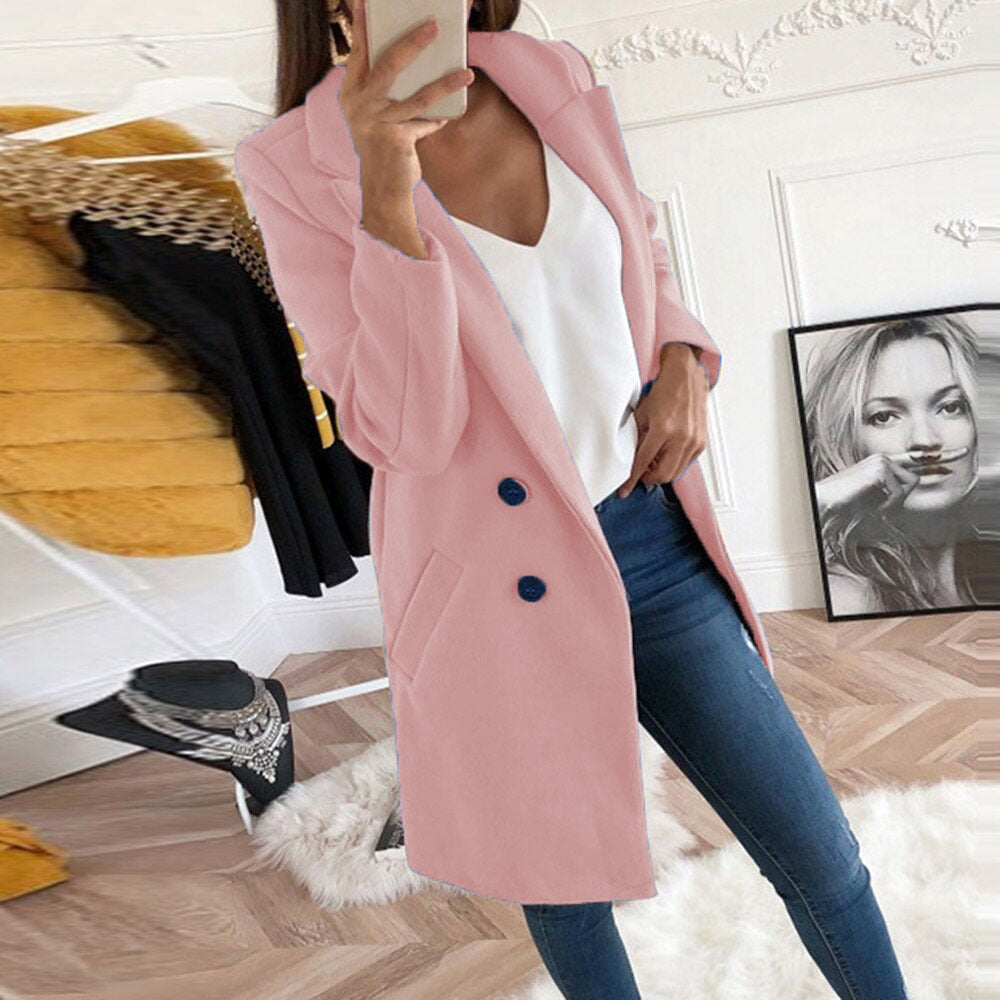 Kjole elegant og varm lang blazer med dobbel knapplukking Skjora