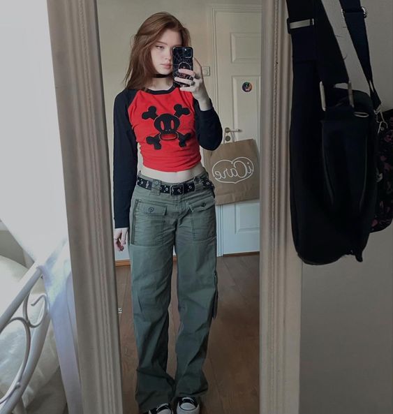 Dame trendy Raglan-crop-top med hodeskalle-trykk Skjora