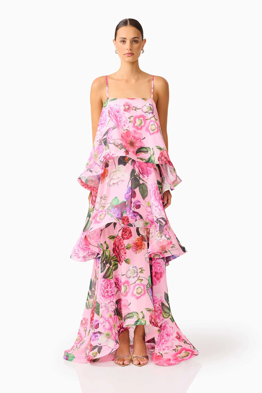 Kvinne maxi dress med volanger detaljer Skjora
