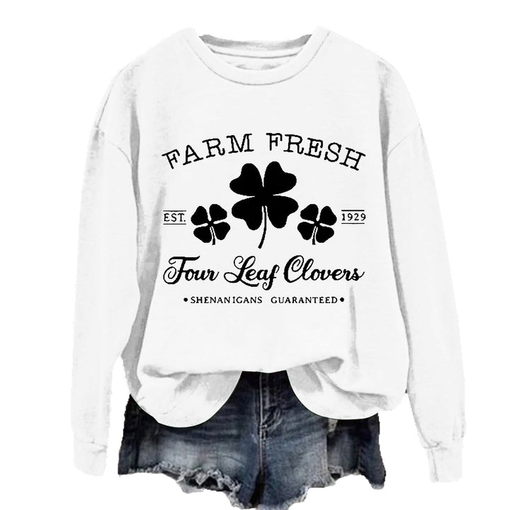 Dames fritidssweatshirt med vintage-inspirert kløvermotiv og komfortabel passform Skjora