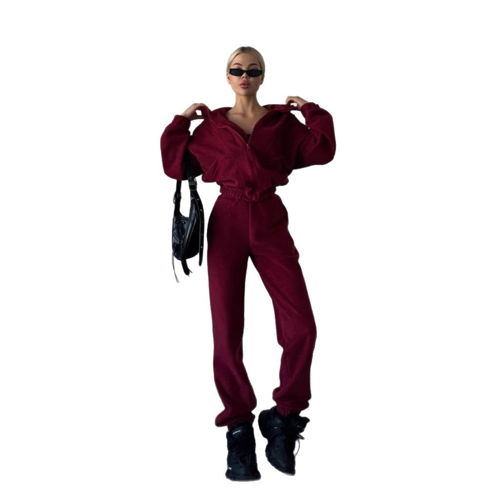 Dame fleece joggingdress med moderne høy hals og praktiske lommer