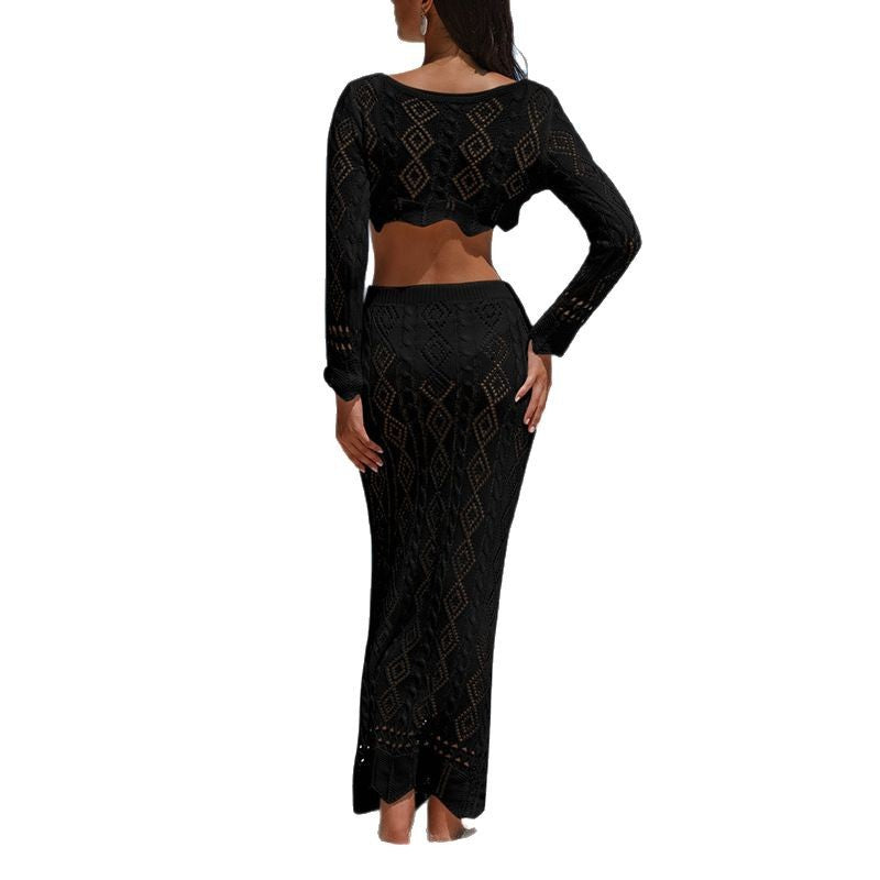 Damen Strick-Maxi-Set mit verstellbarem Bund und Schleifenverschluss Skjora