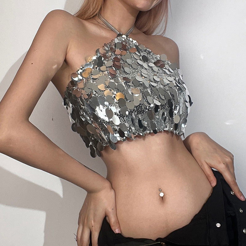 Damer Glitrende Crop-Top med skinne Pailletten Skjora