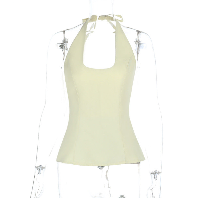 Dame Elegant Halterneck-top med udfoldet kant Skjora