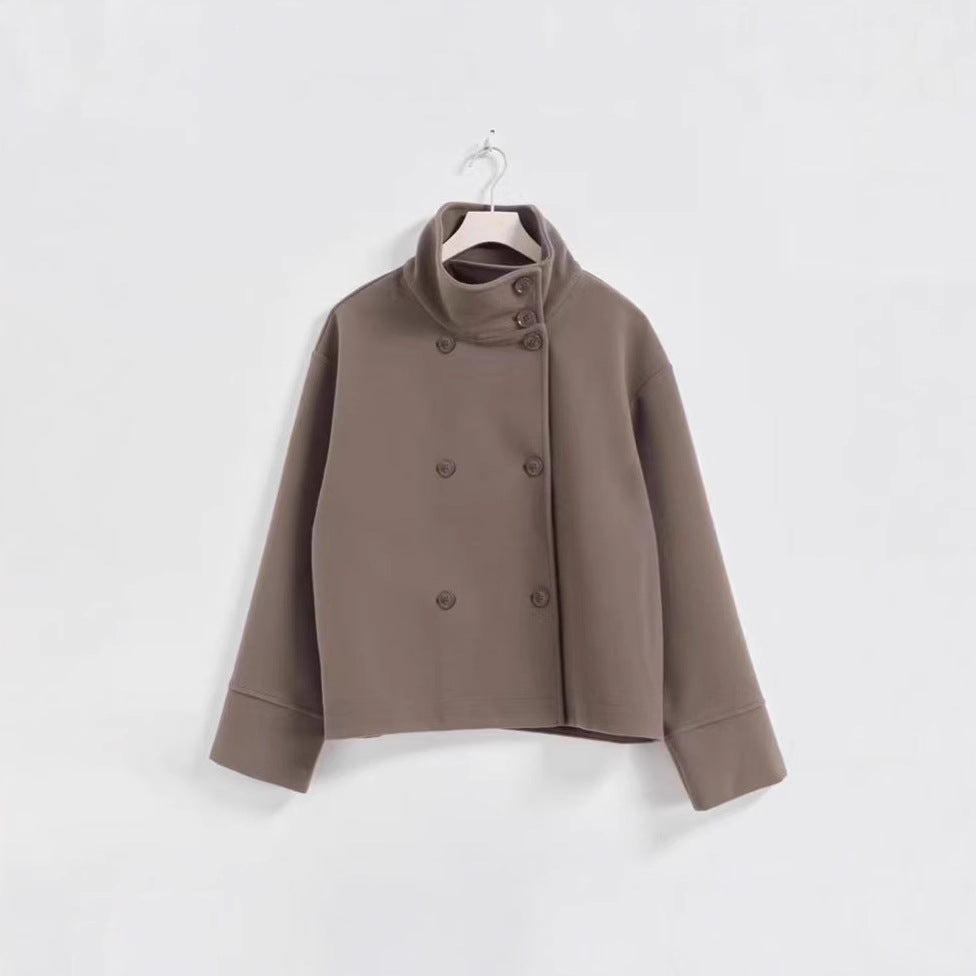 Skjora | Dame Modisk Cropped Jakke med høy Krage og dobbel knappeliste