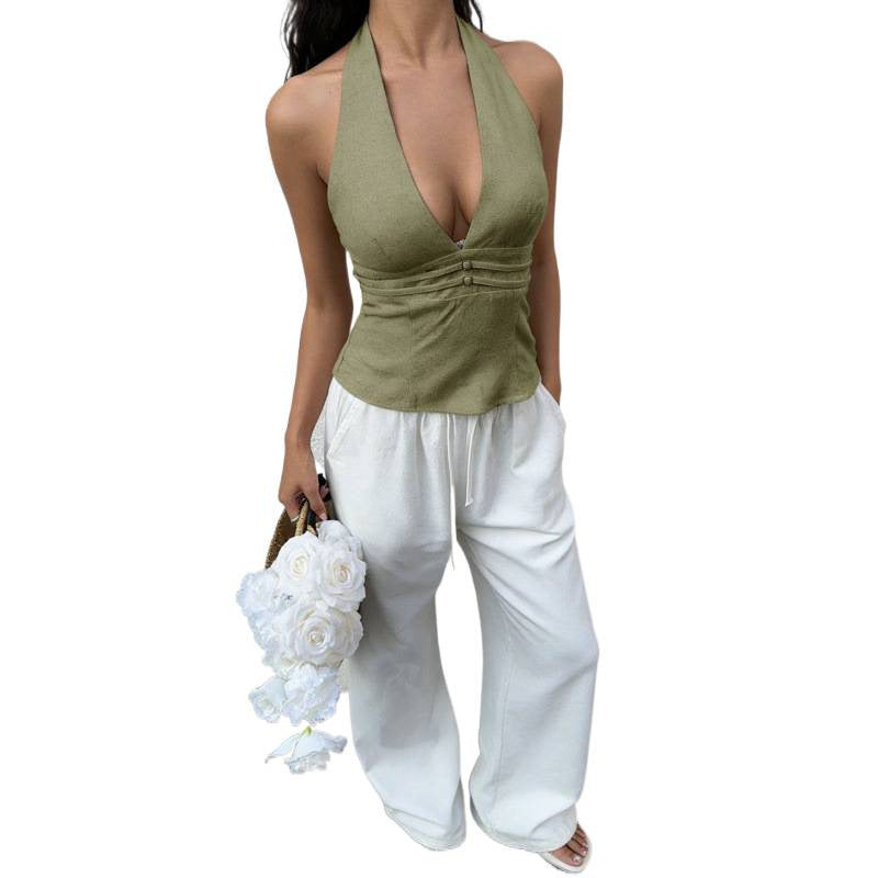 Damer elegant og figursydd bustier-top med dyp V-hals Skjora