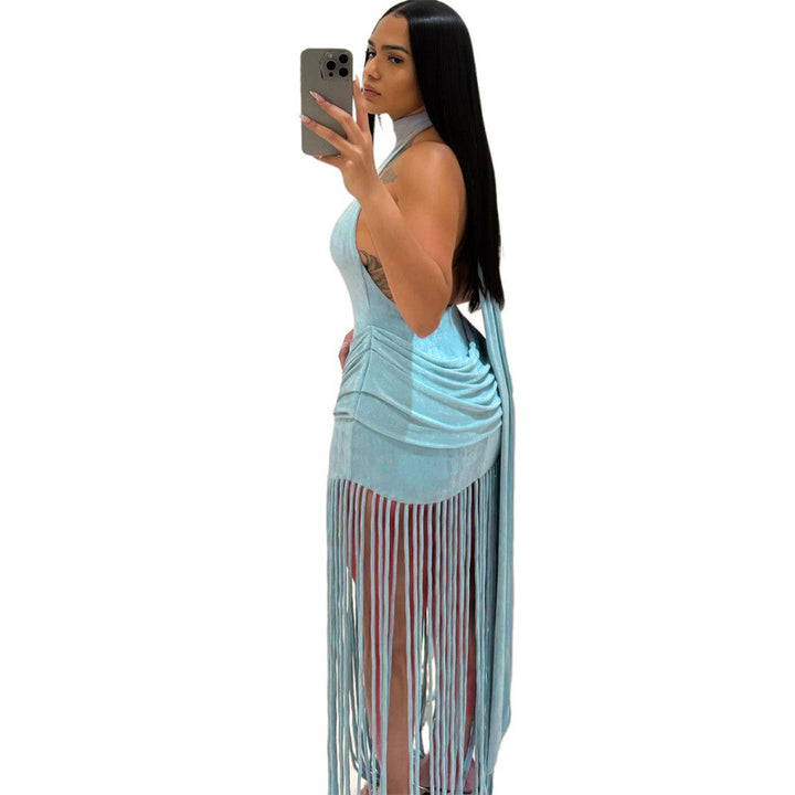 Damer Elegant Fringing-Bodycon-Kjole med Ståkrage Skjora