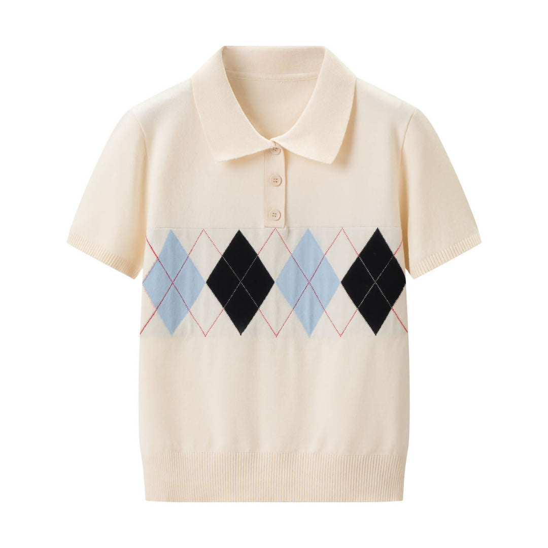 Women's Polo Shirt with modern diamond pattern and fine cotton fabric Skjora