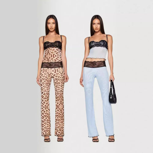 Kvinne leggings med elegant blonder midje og moteriktig dyreutskrift Skjora