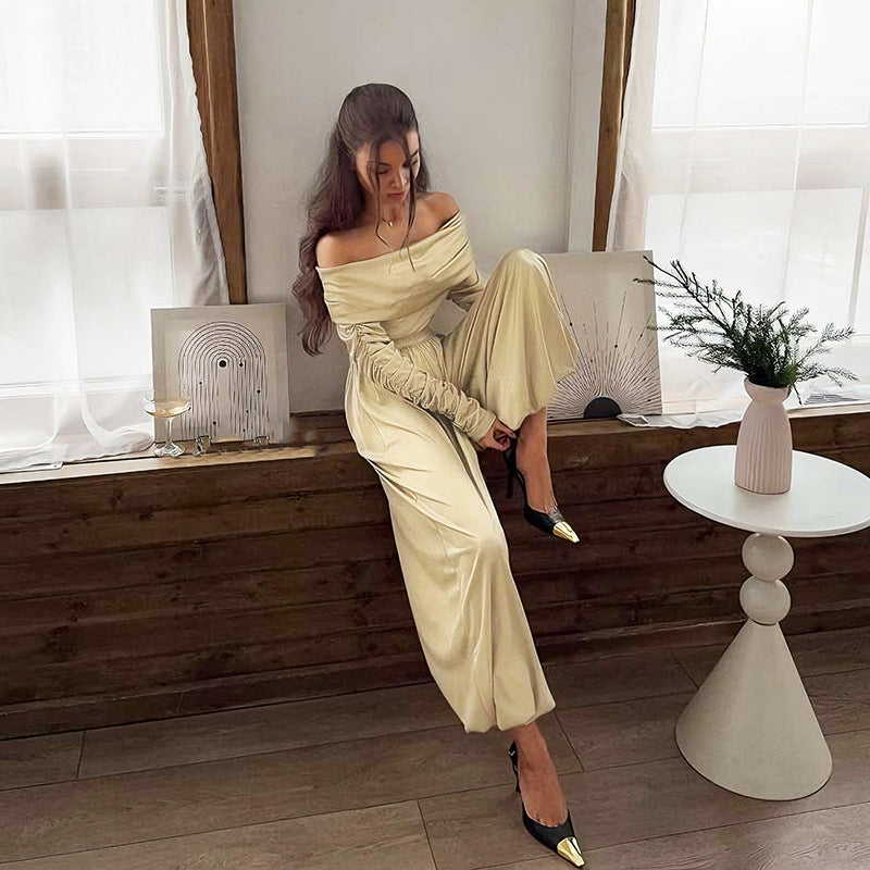 Dame Off-Shoulder Overall med rynker og bredt ben Skjora