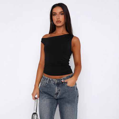 Dame Crop-Top med blomsterdesign og off-shoulder snitt Skjora