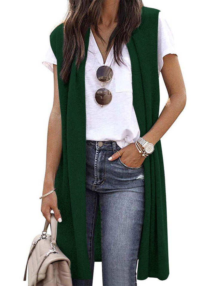 Dames Elegant Lang Strikket Vest i Uformell Stil